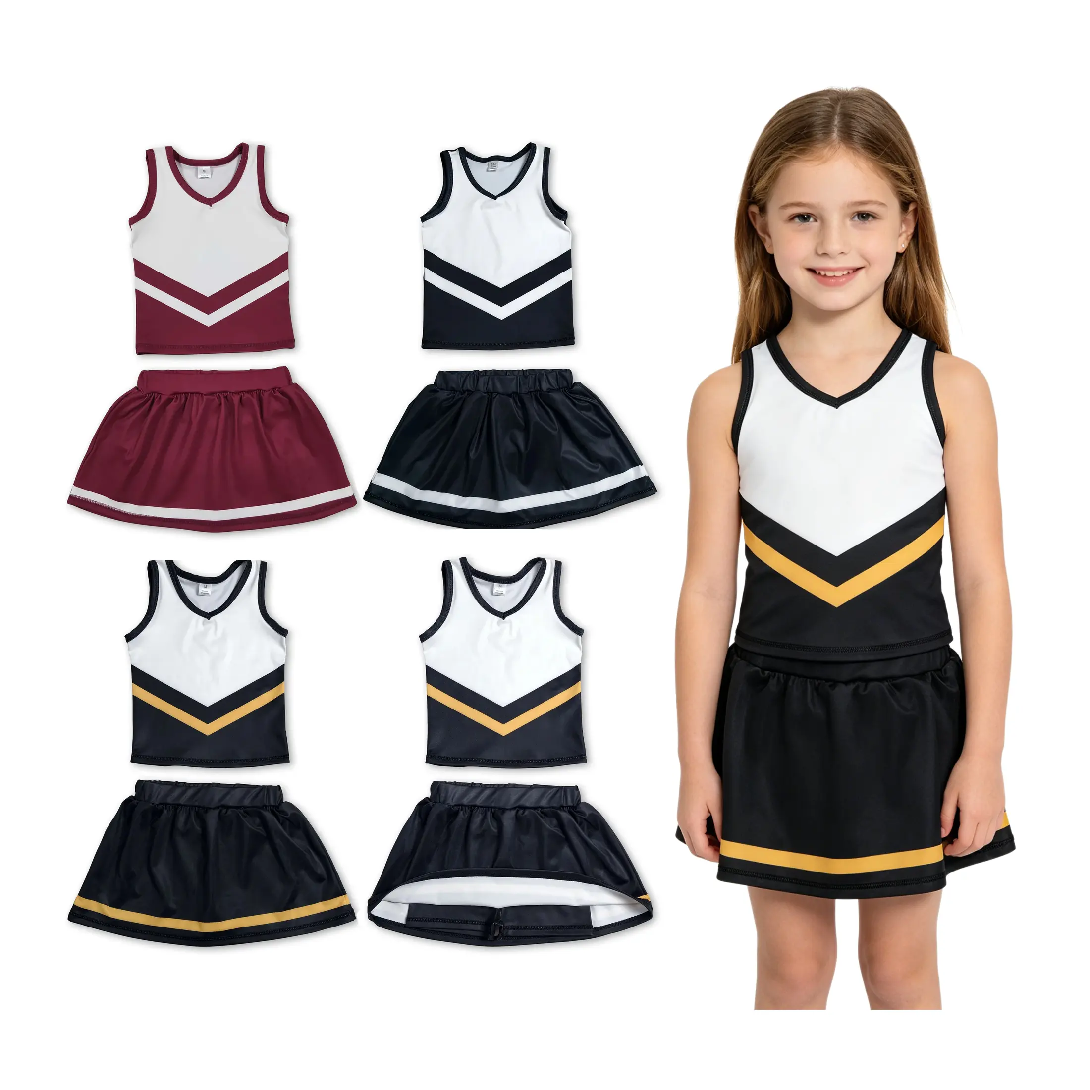 Kids Clothing Girls Cheerleading Outfit, Athletic Fit 2-Piece Costume with Letter Print Tank Top and Skort, Sleeveless, Kids Girls Clothing, Dancer, V-Neck, Kids' Dance Activities