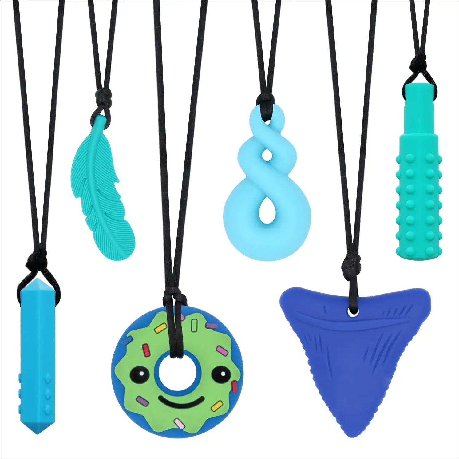 FN21 Chew Necklaces for Sensory Kids and Adults, 6 PCS Sensory Chew Necklaces for Boys Girls with ADHD, SPD, Autism, Chewing Needs, Silicone Chewy Necklaces for Adults Used for Reliving Anxiety and Stress