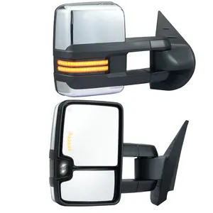 VEVOR Towing Mirrors, Left & Right Pair Set for Chevrolet Silverado (2007-2014)/GMC/Cadillac, Power Heated Tow Mirror with Signal Light, Manual Controlling Telescoping Folding, Heating Defrost, Silver