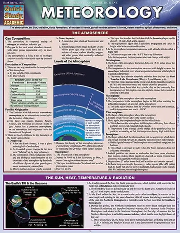 Meteorology Quickstudy Easel - English, 11 x 8.5 x 0.06 in, Charts and Diagrams, Easel Back Office & Educational Stationery Supply