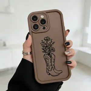 Phone case for iPhone 17 Pro Max 16 Plus 15 14 13 12 11 Air Cowboy Boots Flowers Shockproof Silicone TPU Bumper Drop Protection Soft Cover