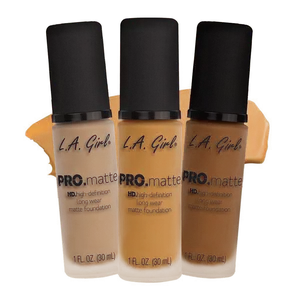 L.A. Girl PRO.Matte Foundation HD High Definition Long Wear Matte Finish 30 mL Suede-like Finish Cruelty-free Vegan Makeup Concealer Beige Pigment