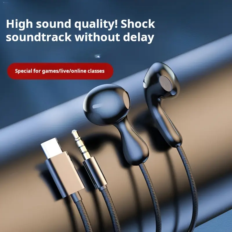 In-Ear Wired Headphones with Plastic Build, Hands-Free Call, Mic, Remote Control, 3.5 mm/Type-C Jack Interfaces, HD Calls, for Sports Running & Gaming, Compatible with Phones, Computers & Tablets, Not Water Resistant, 3.5 Mm Jack