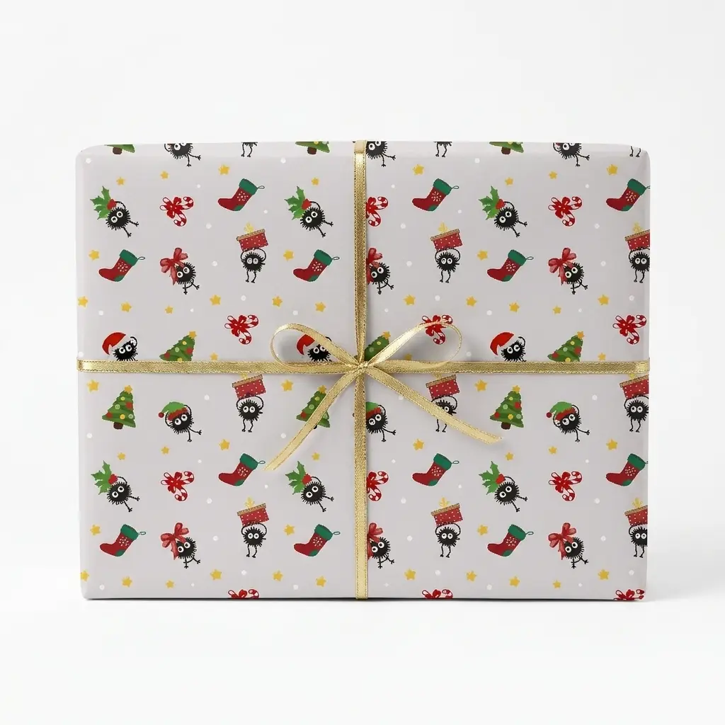 Soot Sprite Ghibli Grey Wrapping Paper, Gift Wrap for Xmas