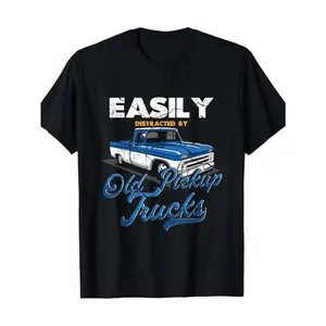Men's casual outdoor-style T-shirt with vintage pickup truck pattern and letter print