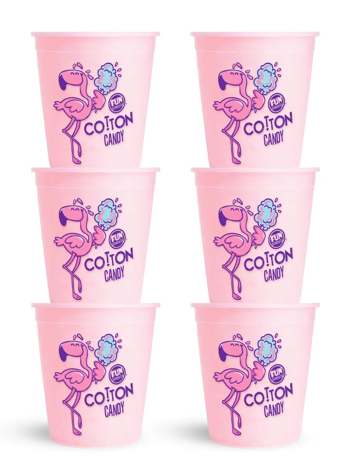 Fun Sweets Cotton Candy 6-Pack - Pink CottonCandy in 1.5 oz Tubs - Individual Cotton Candy Tubs