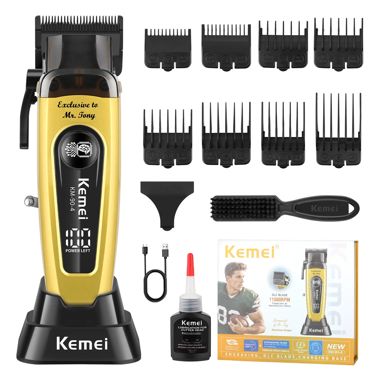 Hair Clipper,KEMEI/KM-90-4 Professional Hair Clipper - Fast Charging, LCD Display, DLC Blade, USB Charging High Power 11500 RPM/min, High Speed Electric Hair Clipper with Digital Battery Indicator, Suitable for Home Hairdressing and Salon