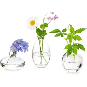 Glass Bud Vases Set of 3,  Cute Clear Small Vases Handmade, Mini Glass Flower Vase for Floral Arrangement,  Centerpiece for Wedding Party Events Home Office Table Decor (Not Include Flower)