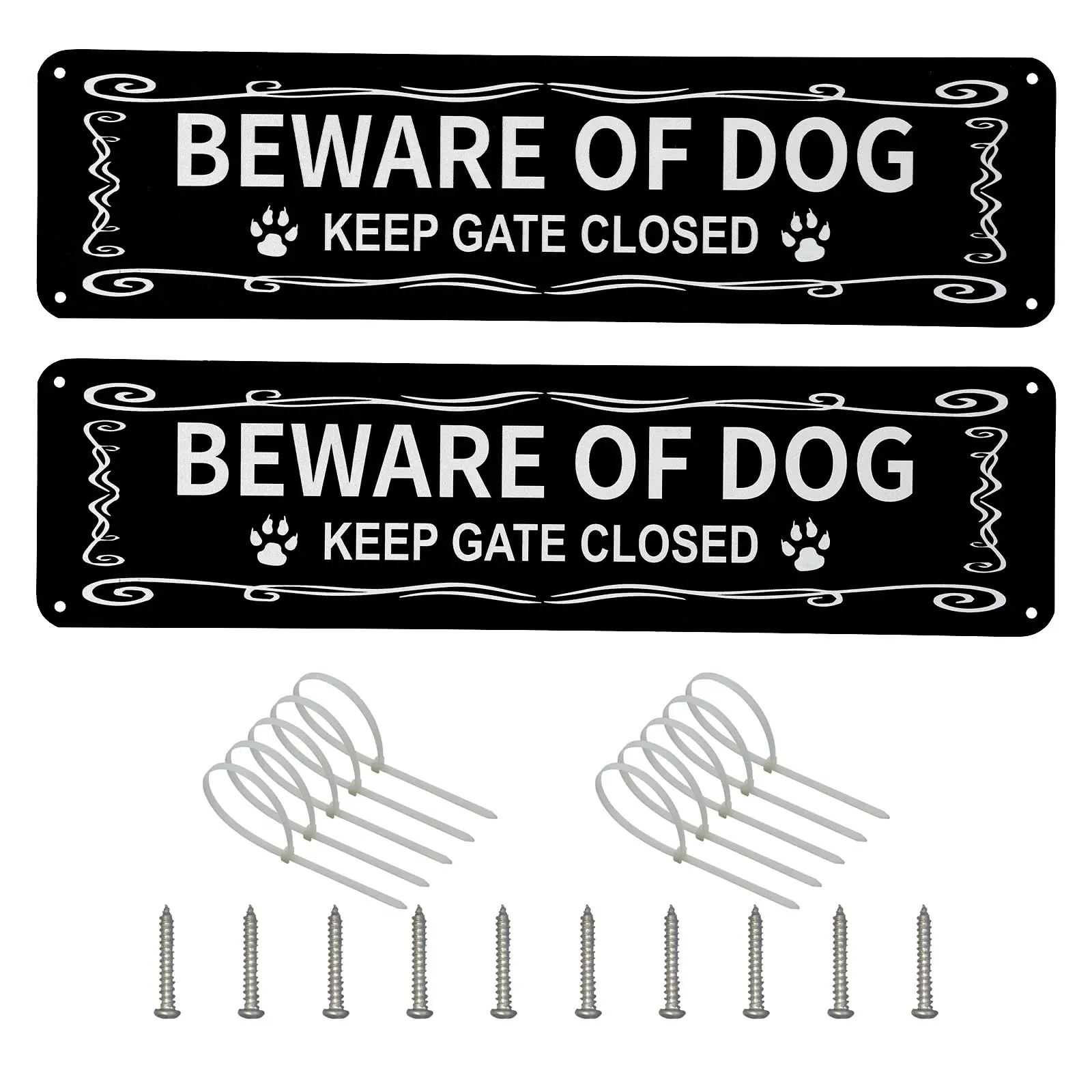 Garvee Sturdy Reflective Metal Plaque Dog Care Warning Signs (Set of 2), UV Print, Fade-Resistant, Aluminum Home & Outdoor Alert Signs, 12x3 In, Black