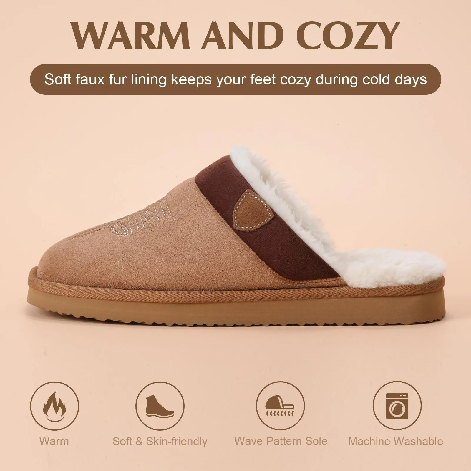 Cowboy Boot Slippers with Faux Fur