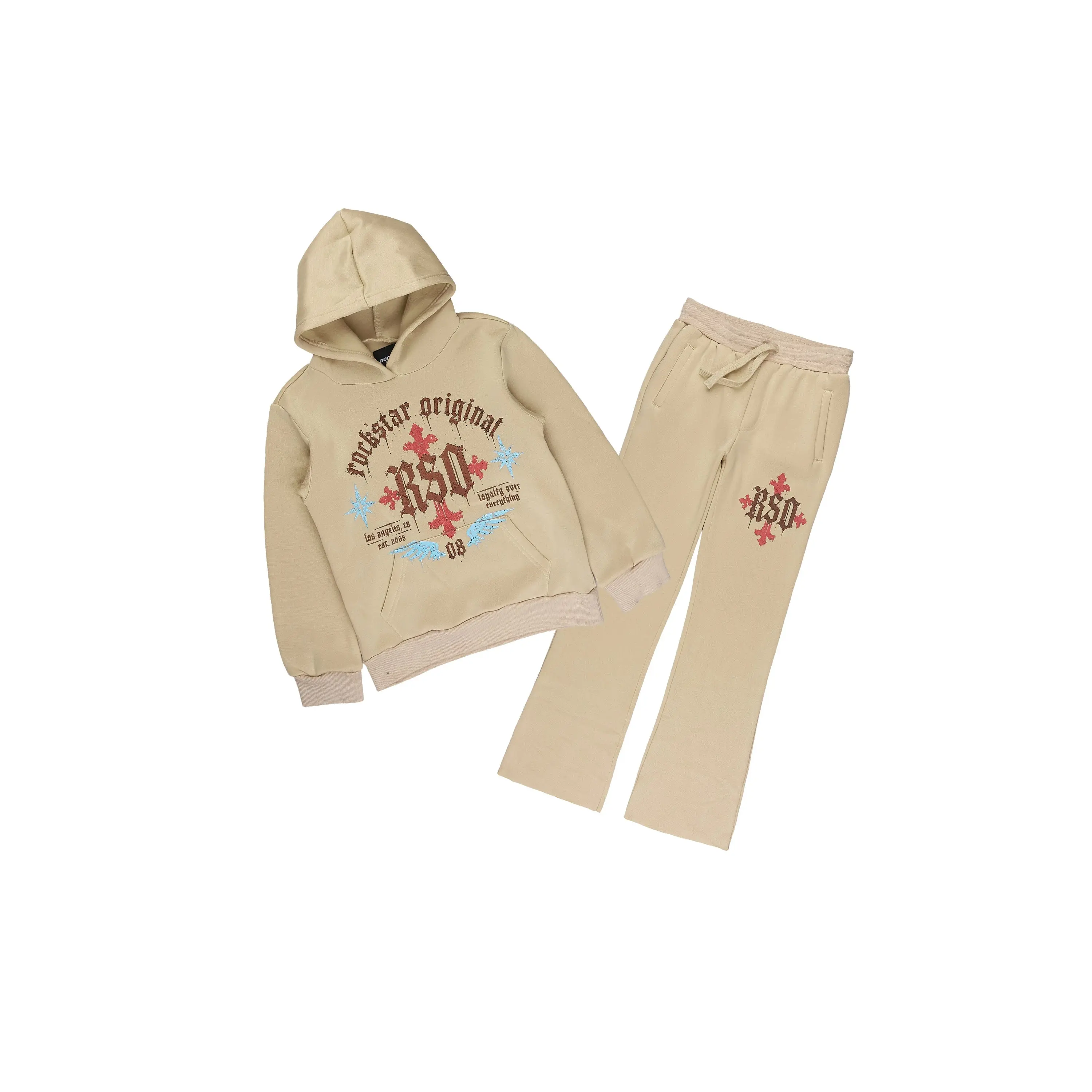 Boys Trent Sand Stacked Hoodie Track Set