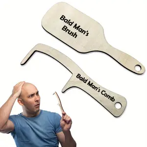 Funny Bald Men Comb Set, Humorous Comb, Wooden Hairless and Tooth-Free Combs, Gag Gift for Bald Men, Beauty Tool for Men, Birthday and Halloween Present