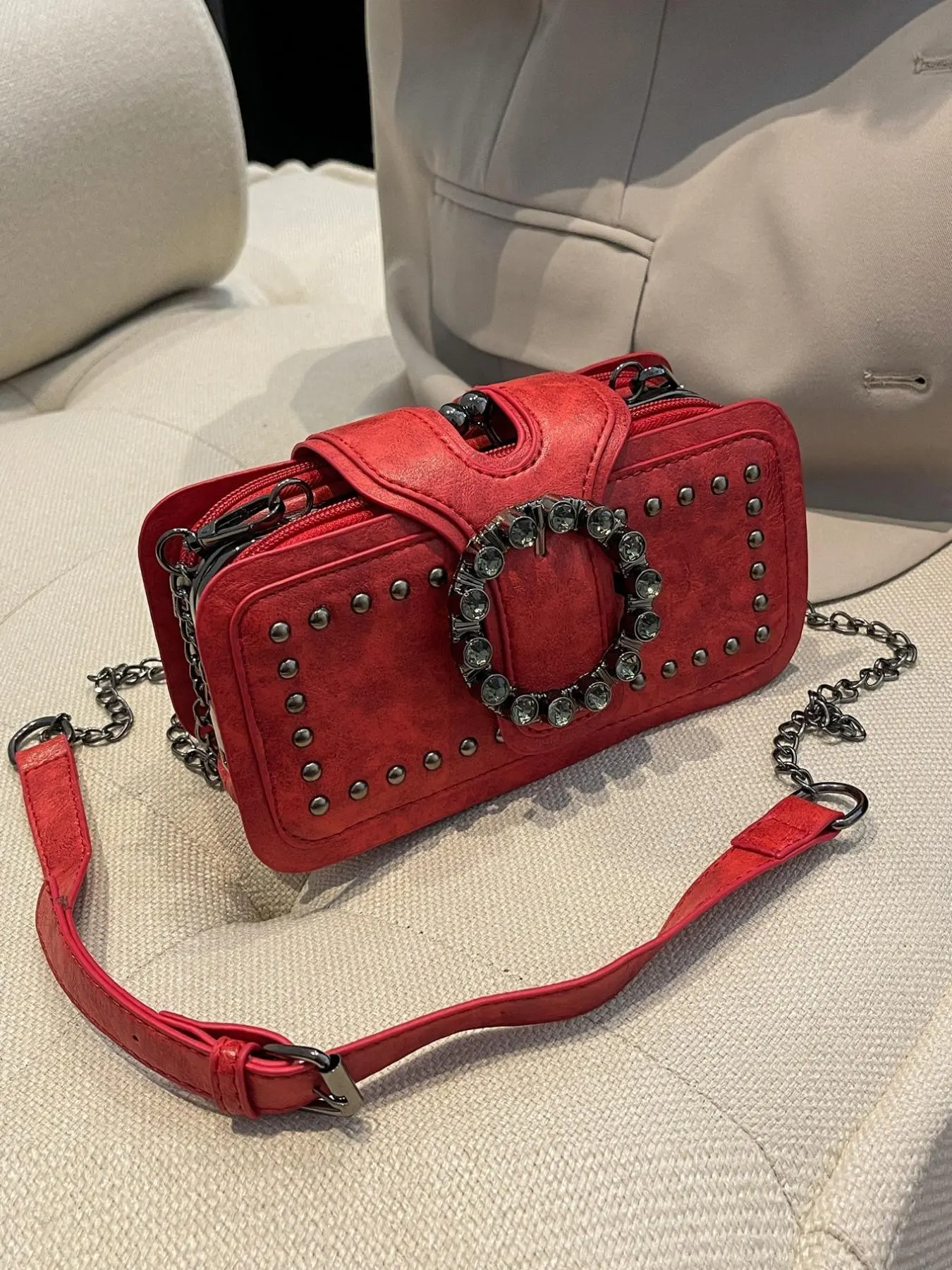 Women's Fashion Rivet Decorated Crossbody Bag, Fashionable Crossbody Bag, Vintage Trendy Shoulder Bag for Daily Use, Casual High-quality Daily Commuting Bag, Purse, Stylish Crossbody, Casual Crossbody Bags