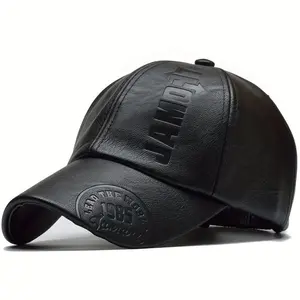 Men's British-Style PU Leather Baseball Cap - Unisex Adjustable, Breathable, Lightweight, Durable Fashion Hat for Daily Wear, Outdoor Activities (Spring & Summer Use), Hats
