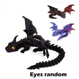 3D Printed Flexible Winged Dragon Statue, & Scales, Glowing Eyes, Durable Plastic, Indoor Outdoor Decor, Birthday Gift