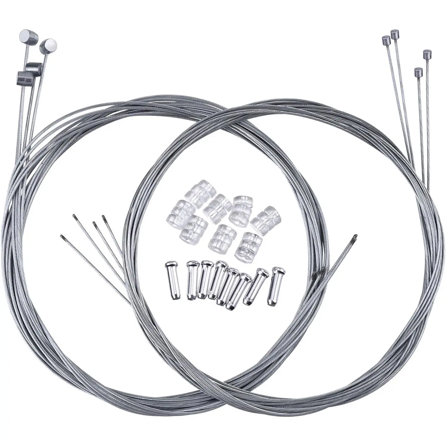 8-Pc Universal Bicycle Brake & Shift Cable Kit for Mountain & Road Bikes, Cycling Bike Maintenance Solution with Wire Caps, Crimp Accessories, High-Quality Hardware for Braking & Shifting, Bike Accessories, Bike Parts Mtb