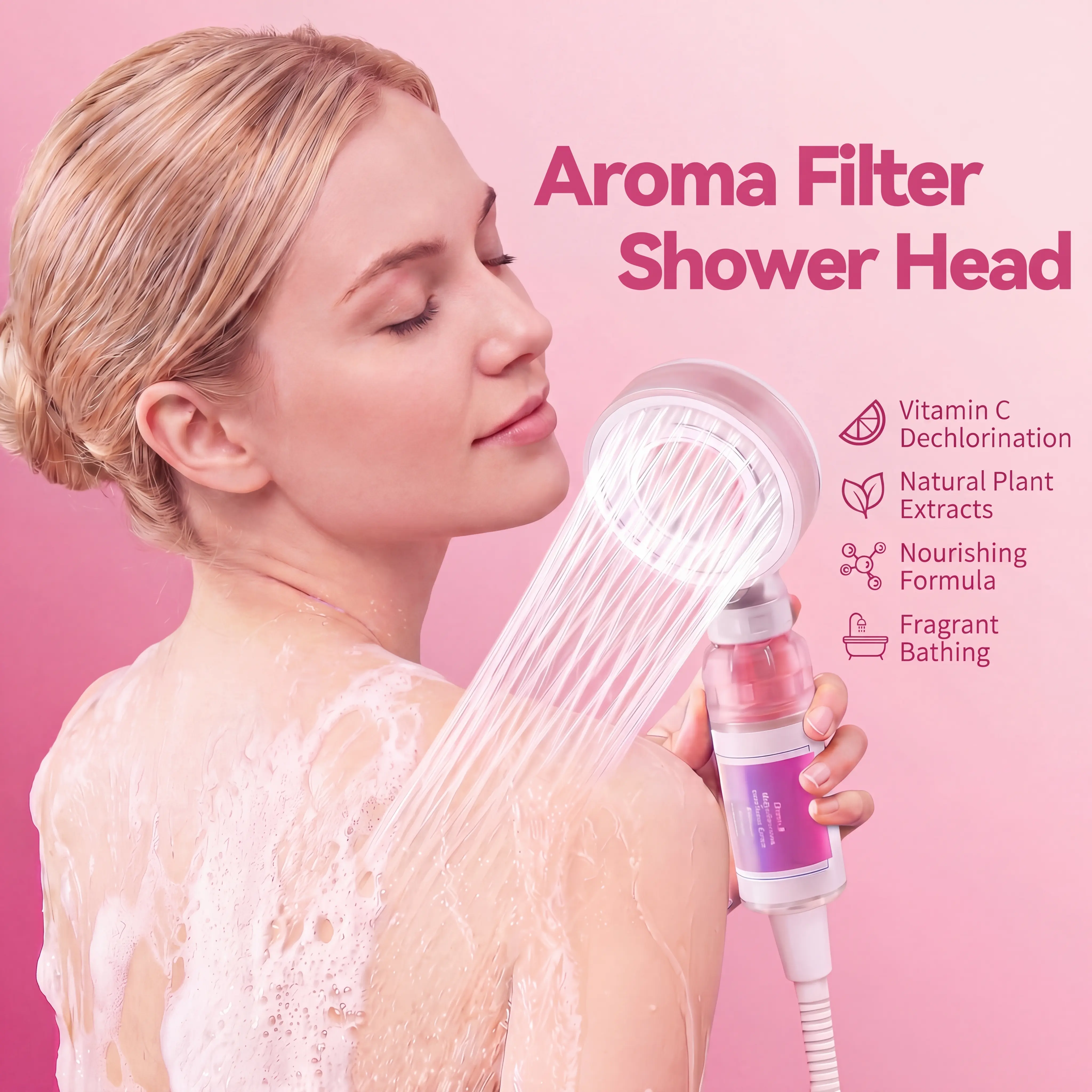 BioChris Handheld Filtered Shower Head with Vitamin C Filter for Hard Water, Damascus Rose Aromatherapy, Jojoba Oil, Clean Ingredients, Plant-Based Gel, 1-Minute Easy Installation, Travel-Size Portable Use, Sensitive Skin Softener, Damaged Hair Repairer