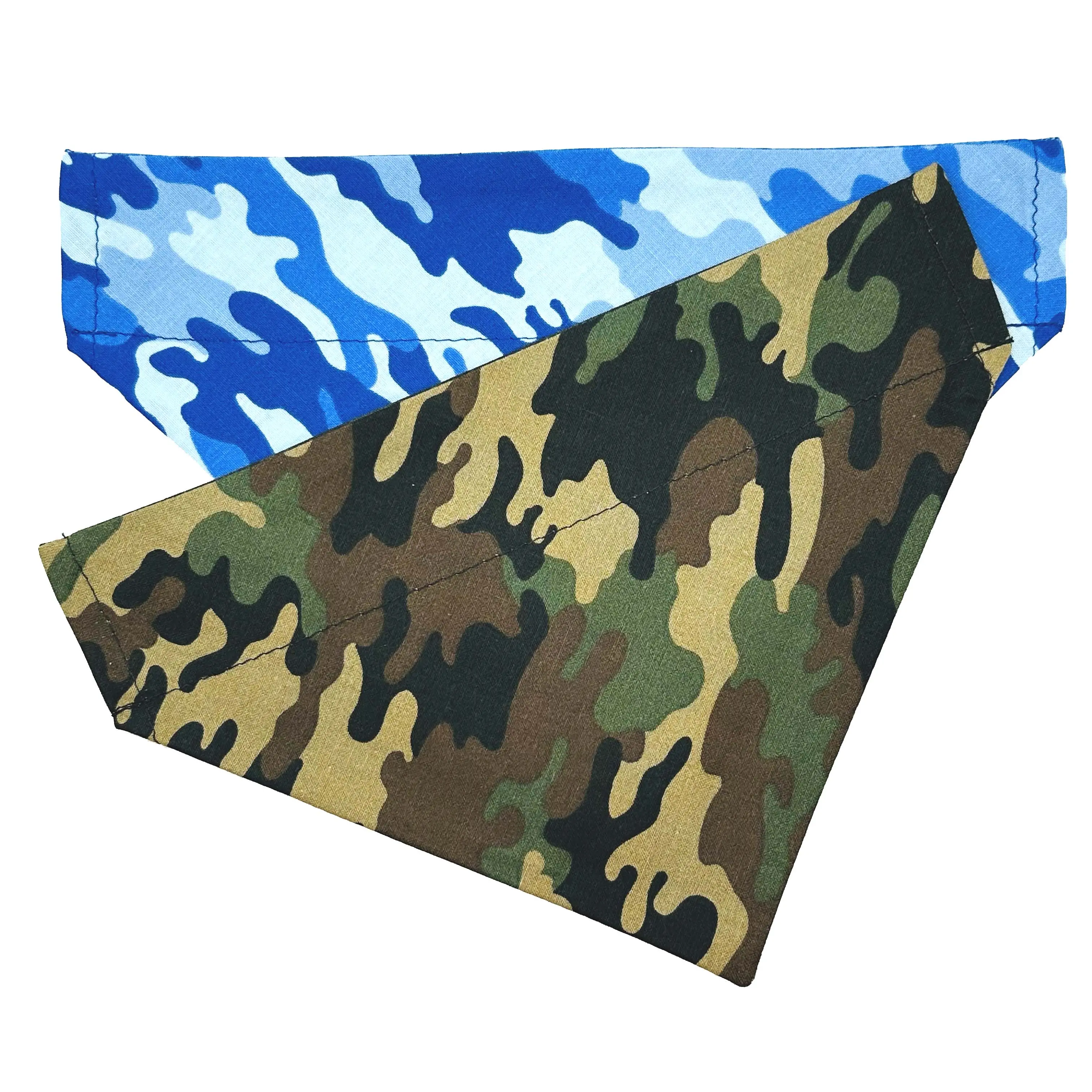 Camouflage Dog Bandanas – 2-Pack Camo Prints Blue & Green, Handmade No-Tie Design That Slides Onto a Collar | Barking Bad