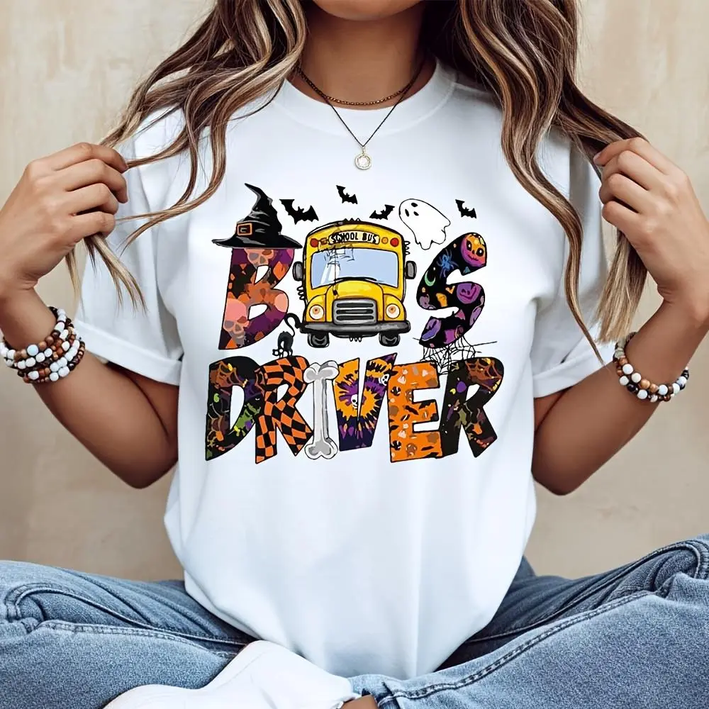 Halloween Bus Driver Graphic Tee, Halloween Theme Shirt, School Bus Driver Costume For Fall Festival