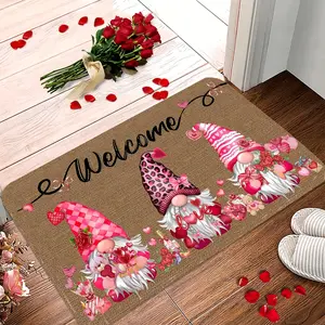 Valentine'S Day Cute Dwarf Doormat | Non-slip and Soft Welcome Mat with Red Roses and Heart Patterns, Ideal for Indoor and Outdoor Home Entrances, Gardens, and Courtyards - Perfect for Valentine'S Day Decoration