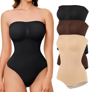 Women Strapless Shapewear Tummy Control Triangle Bodysuit, Body Shaper Tank Top One Piece Leotard Ladies Strapless Shortie Bodysuit Tube Top Shapewear Body Shaper with Removable Straps Body Suit Plus Size