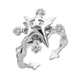Cross Compass Lucky Star Ring Geometric Open Ring Rotating Ring Street Fashion Trend lucky  charm