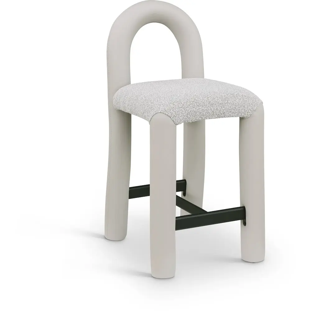 Amari Taupe Vegan Leather and Boucle Fabric Stool