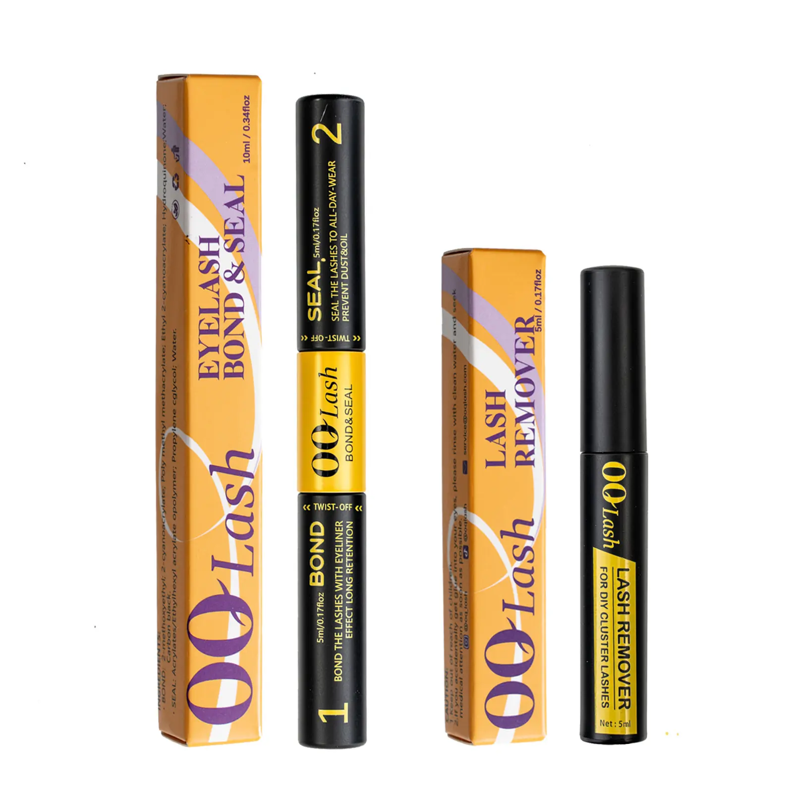 OQ Lash Black Bond Seal Remover 3-in-1 Gentle Formula Quick Removal Long Lasting Waterproof Super Strong Hold Non-Irritating Eyelash Extensions Cosmetic