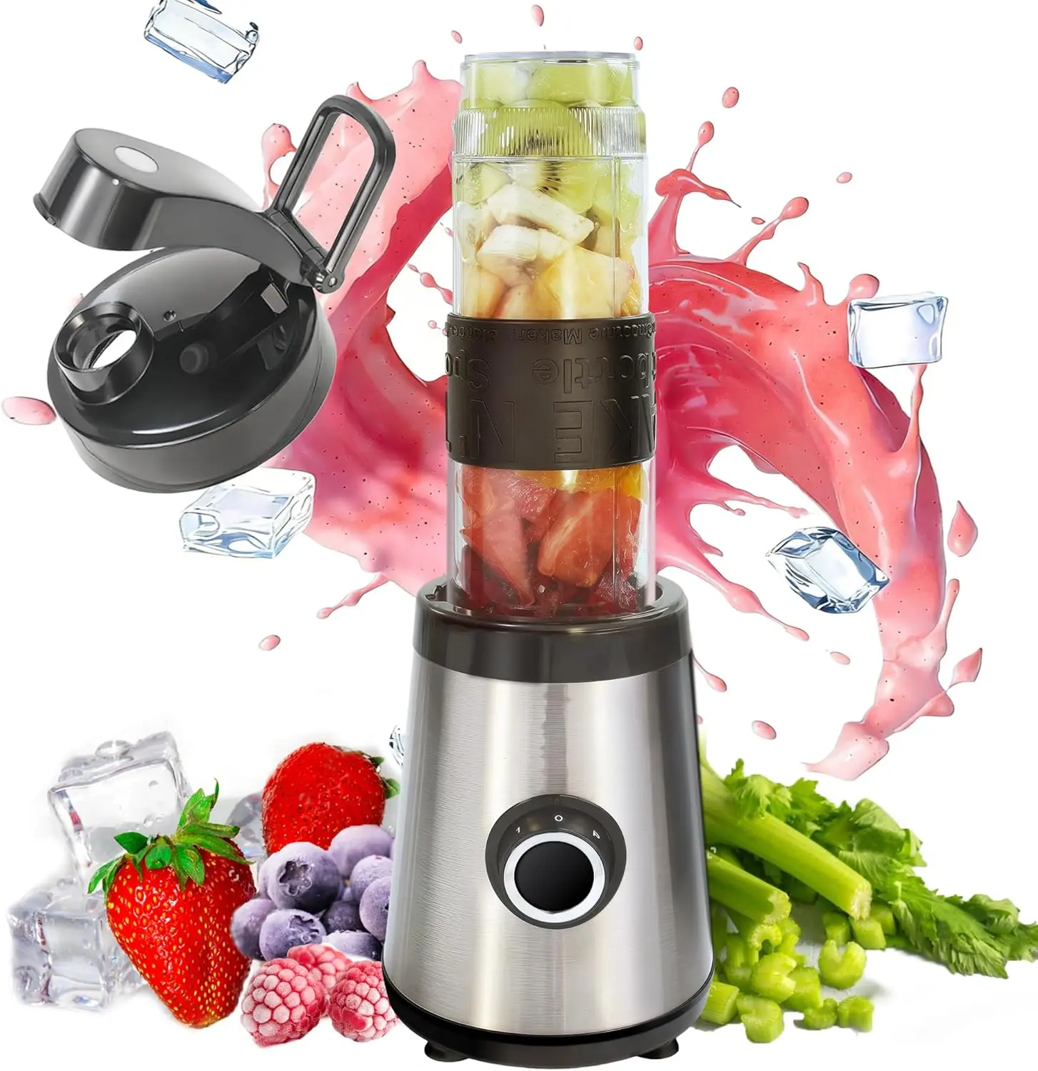Portable Personal Blender Cup & Food Processor, small blender 20oz Travel Cup with To-Go Lid for Smoothies, Shakes, Frozen Fruit & Baby Food, 500W BPA-Free Black