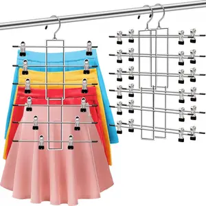 Space-Saving Foldable Metal Pant Hanger with 6 Adjustable Clips, Multi-Layer Storage for Dresses Bras, Yoga Pants Hanger, Ideal for Dorm Closet Small Spaces
