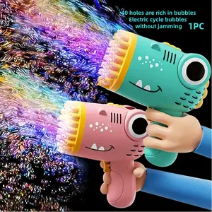 40-Hole Dinosaur Bubble Machine, Automatic Handheld Gatling Bubble Blower, 60ML Bubble Liquid, Kids' Party Toy, No Batteries Included