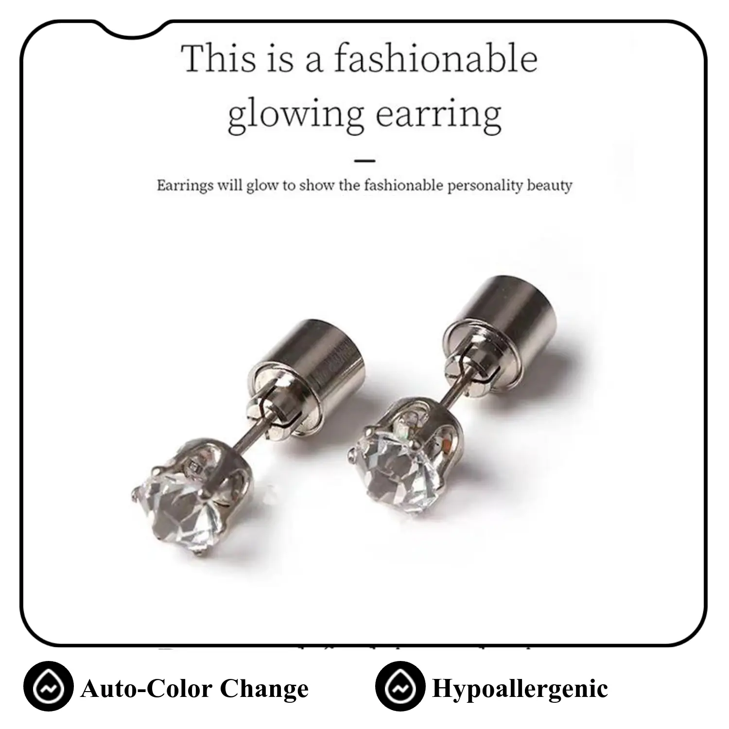 LED Earrings, Light Up Stud Earrings, Glowing Diamond Crown Pendant Earring for Women and Men, LED Jewelry for Party, Wedding, Birthday, Night Out, Disco, Festival Sparkling Zirconia
