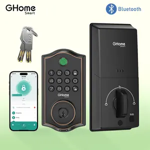 GHome Smart Keyless Entry Fingerprint Deadbolt Lock with App Control Auto Lock Waterproof Black 6 Months Battery Life Easy Install