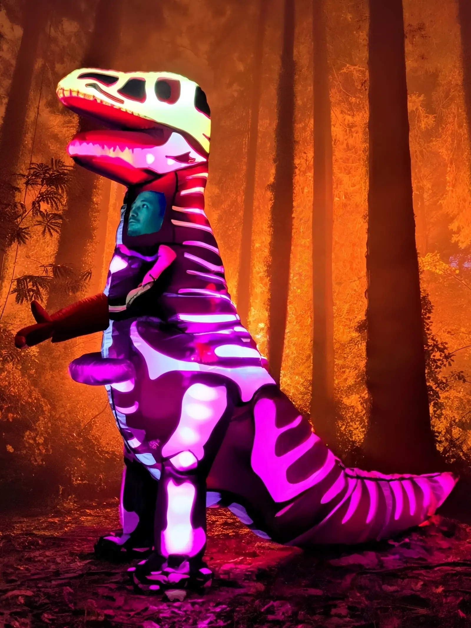 Adult Inflatable T-Rex Dinosaur Costume with Smart LED Lights & Voice Control, Funny Blow Up Dinosaur Suit for Halloween Party, Cosplay & Events