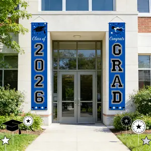 2-Pack Class of 2026 Hanging Shiny Graduation Door Banners, Graduation Decorations 2026 Backdrop & Photo Prop, Congrats Grad Home Party Decor (Blue), Yard Sign Banner