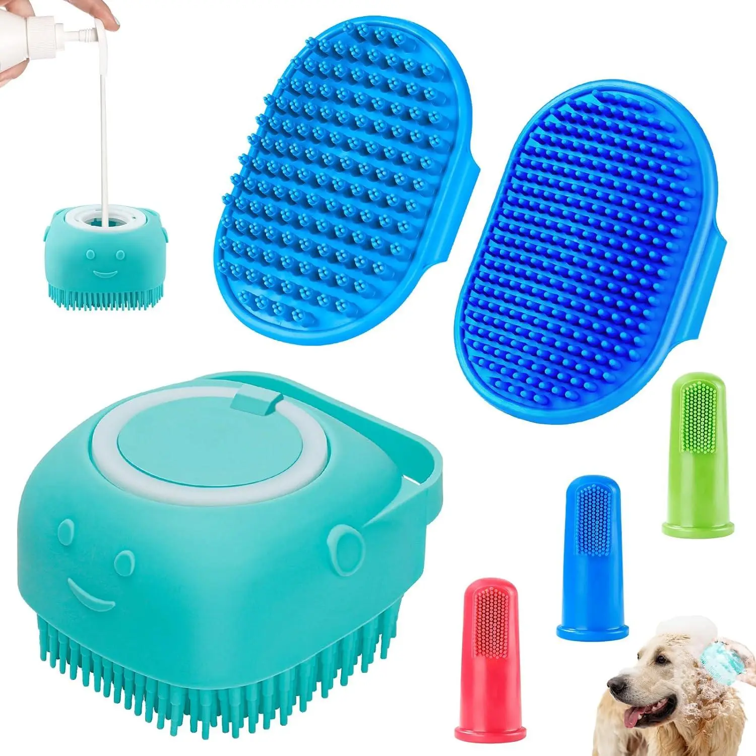 Pet Grooming Bath Brush Set, Includes Pet Shampoo Brush & Exfoliating Brush, Adjustable Ring Handle, Convenient Grip, Ideal for Dogs