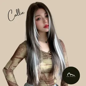CALLIE【WA-LALC2030-1/SM1663】 Dark Brown with Highlight Straight Wig 26 inch Synthetic Trending for Women Daily or Party
