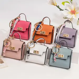 Premium Leather Mini Square Bag Pendant Keychain, Colorful Strap Bag Charm Decoration, Compact Everyday Carry Miniature EDC Accessory for Outdoor Fun, Bag Charms, Charm Decoration Keychains