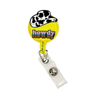 Cowboy Howdy Badge Reel ID Holder Badge Clip Funny Nurse Doctor CNA Retractable 25 inch Extension Yazzle Dazzle Cowgirl