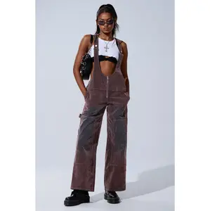 DOUBLE KNEE TEXTURED DENIM OVERALLS