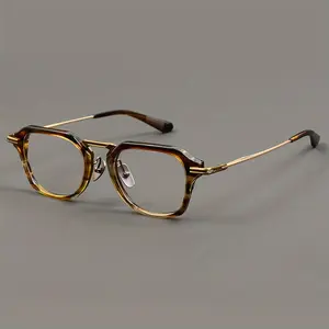 Handcrafted Vintage-Style Square Tortoiseshell Eyeglass Frames - Large Titanium Men's Business Frames