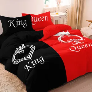 3-Piece Couple Pattern Digital Print Decorative Bedding Set (1 Fitted Sheet + 2 Pillowcases,No Comforter, No Pillow), Bedroom Decor, Home Decor