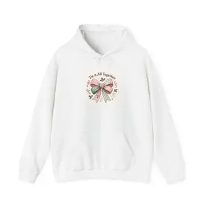 Women's holiday or celebratory theme featuring a bow design Graphic Hoodie - Long Sleeve Pullover Regular Fit | Soft & Breathable Fabric, Durable Print, Everyday Comfort, Machine Washable, cute and festive illustration with floral and ribbon elements
