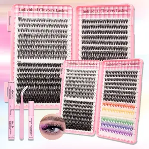 Lash Extension Kit, False Eyelash Extensions, Colored Lash Clusters 30D+40D+50D DIY 6 Colors Individual Lashes with Bond, Seal & Remover Lash Tweezers 9-16mm D Cluster Lashes