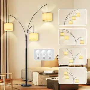 DLLT Modern Floor Lamp for Room: 3-Light Black Tree Dimmable Floor Lamps with Beige Shades for Living Room - Arc Standing Lamp for Bedroom - Tall Floor Lamp for Office Corner 3 LED Bulbs Included