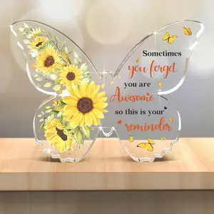Butterfly-Shaped Acrylic Plaque with Sunflower Design, Stylish Decorative Wall Art for Home & Office Decoration, Unique Gift Idea