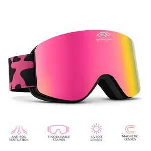 Blush Ops Magnetized Snow Goggles with Pink Mirrored UV400 Polarized Lenses TR90 Frame Anti-Fog Ventilation & Magnetic Quick-Swap Lenses