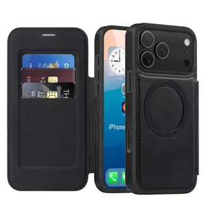 Wallet Case for iPhone 17/16e/16/15/14 Plus/13 Pro Max, Card Holder & Stand, Wireless Charging, Magnetic Flip Cover, Protective, Protector, Accessories
