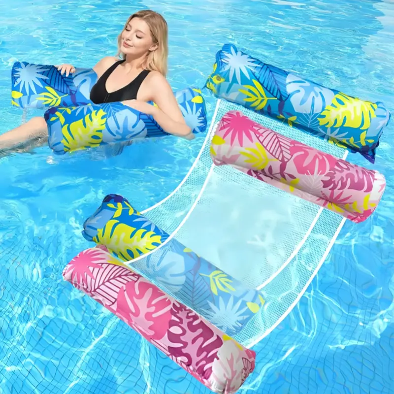 Foldable Inflatable Water Hammock Chair, Portable Pool Float Lounge with Mesh Backrest for Relaxation