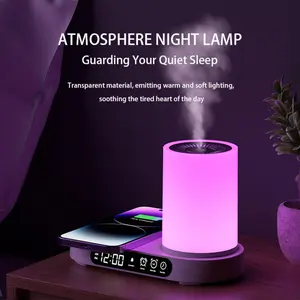 【clearance sales】DOMEIU Multi-function automatic shut-off air humidifier bedroom chargers, aroma diffuser,  wireless charging, Bluetooth speaker. 7 color light, alarm clock,  Automated Aromatherapy .Limited-time flash sale products